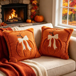 Amorly 2 Pack Embroidered Pumpkin Cushion Covers 45X45Cm,soft Fluffy Faux Fur Pillowcases,no Pillow Inserts,autumn&halloween Indoor Decor - thumbnail 1