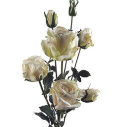 Leaf 60Cm Cream Rose Artificial Flowers Spray - 4 Flowers 3 Buds