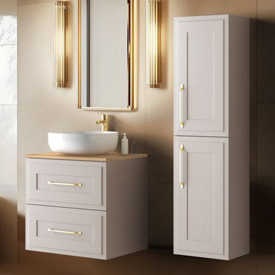 Heze Furniture Classic 2 Bathroom Vanity Units Wall Cabinets Set 35Cm & 60Cm With Worktop - Cashmere - image 1