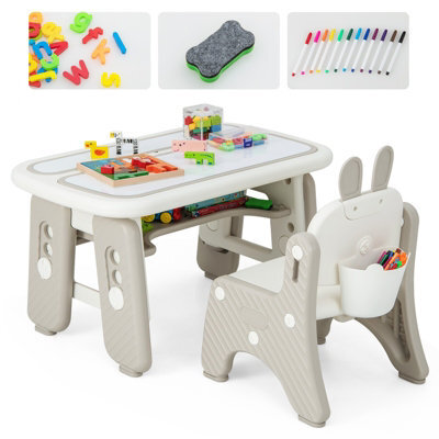 Costway Kids Drawing Table & Chair Set Graffiti Toddlers Art Activity Table & Chair W/ Flip-Top Tabletop - image 1
