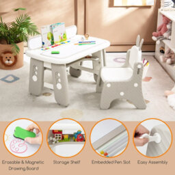 Costway Kids Drawing Table & Chair Set Graffiti Toddlers Art Activity Table & Chair W/ Flip-Top Tabletop - thumbnail 4