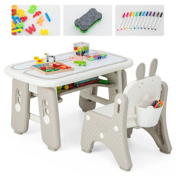 Costway Kids Drawing Table & Chair Set Graffiti Toddlers Art Activity Table & Chair W/ Flip-Top Tabletop - thumbnail 1