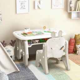 Costway Kids Drawing Table & Chair Set Graffiti Toddlers Art Activity Table & Chair W/ Flip-Top Tabletop - thumbnail 3