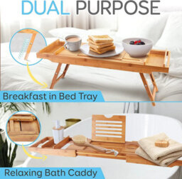Mantraraj Extendable Bamboo Bath Caddy Tray Board Tablet Wine Phone Holder 2 In 1 Bath Tub Tray Bed Tray With Legs - thumbnail 5