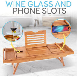 Mantraraj Extendable Bamboo Bath Caddy Tray Board Tablet Wine Phone Holder 2 In 1 Bath Tub Tray Bed Tray With Legs - thumbnail 3