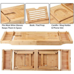 Mantraraj Extendable Bamboo Bath Caddy Tray Board Tablet Wine Phone Holder 2 In 1 Bath Tub Tray Bed Tray With Legs - thumbnail 8