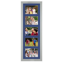 AK Frames 26X8 Light Grey Modern Multi Photo Frame With Blue Mount - Holds 5 Apertures (5X) 6X4 Photos - thumbnail 1