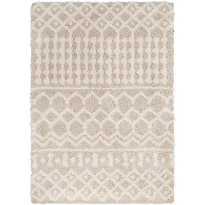Livabliss Urban Shaggy-Geometric Cream Beige Soft Plush Pile Living Bedroom Rug 140 X 200 Cm Easy Care, Non Shedding - image 1