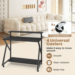 Black Mobile Gaming Writing Desk With Monitor Stand Power Outlets - thumbnail 5
