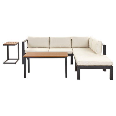 Beliani Garden Corner Sofa With Table 5 Seater Messina Left Hand Metal Beige - image 1