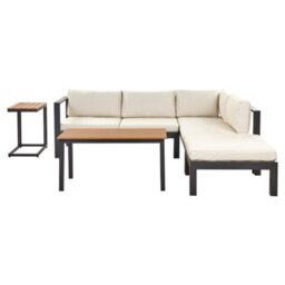 Beliani Garden Corner Sofa With Table 5 Seater Messina Left Hand Metal Beige - thumbnail 1