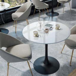 Fativo 76X78.5Cm Sintered Stone Marble Large Round Marble Dining Table Tulip Table Breakfast Black Leg Base Support - thumbnail 8