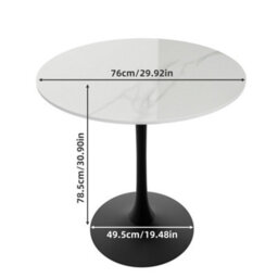Fativo 76X78.5Cm Sintered Stone Marble Large Round Marble Dining Table Tulip Table Breakfast Black Leg Base Support - thumbnail 2