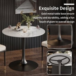 Fativo 76X78.5Cm Sintered Stone Marble Large Round Marble Dining Table Tulip Table Breakfast Black Leg Base Support - thumbnail 6