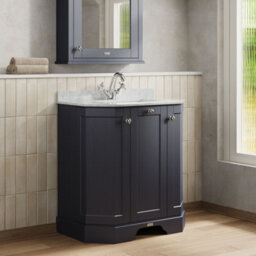 Hudson Reed Floor Standing 3-Door Angled Vanity Unit With 1 Tap Hole White Marble Top & Basin, Twilight Blue, 786X470mm - thumbnail 4