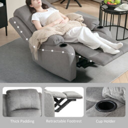 Homcom Recliner Armchair For Living Room, Recliner Chair With Cup Holder Grey - thumbnail 6