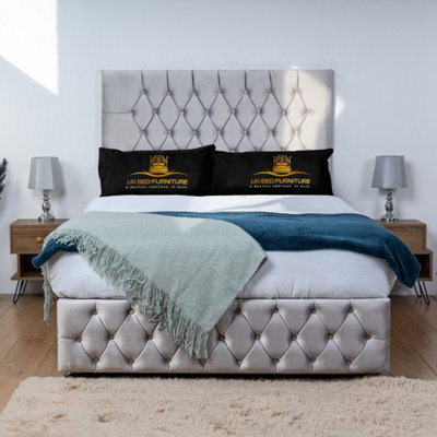 UKBEDFURNITURE Monaco Silver Plush  Divan Bed Base With 26 Inch Headboard - No Storage - image 1