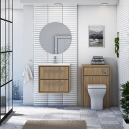 Royal Bathrooms Livora 600mm Natural Oak Wall Hung Bathroom Vanity Unit 2 Drawer Storage Cabinet With Ceramic Basin - thumbnail 3