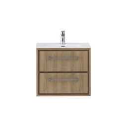 Royal Bathrooms Livora 600mm Natural Oak Wall Hung Bathroom Vanity Unit 2 Drawer Storage Cabinet With Ceramic Basin - thumbnail 5