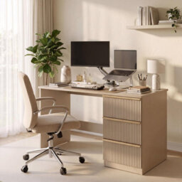 Fwstyle Lania 3 Drawer Beige Dressing Table Study Desk Scalloped Ripple Design