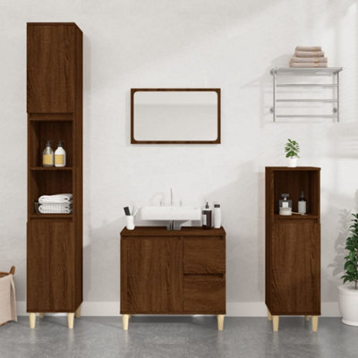 Berkfield Bathroom Cabinet Brown Oak 30X30X100 Cm Engineered Wood - image 1