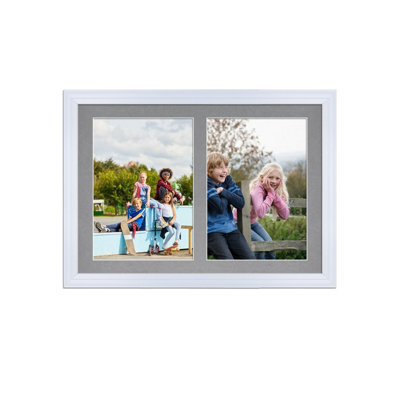AK Frames 20X14 White Classic Multi Photo Frame With Mid Grey Mount - Holds 2 Apertures (2X) A4 Photos - image 1