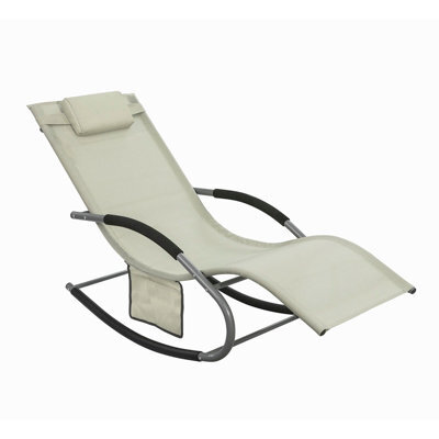 Sobuy Ogs28-Mi, Outdoor Garden Rocking Sun Lounger Recliner Relaxing Chair With Headrest And Side Bag, Beige,w147Xd63.5Xh86 - image 1