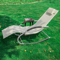 Sobuy Ogs28-Mi, Outdoor Garden Rocking Sun Lounger Recliner Relaxing Chair With Headrest And Side Bag, Beige,w147Xd63.5Xh86 - thumbnail 9