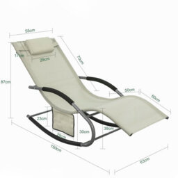 Sobuy Ogs28-Mi, Outdoor Garden Rocking Sun Lounger Recliner Relaxing Chair With Headrest And Side Bag, Beige,w147Xd63.5Xh86 - thumbnail 3