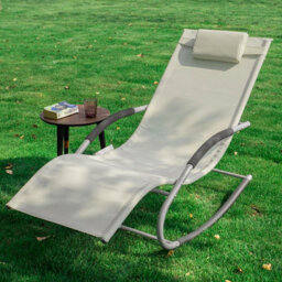 Sobuy Ogs28-Mi, Outdoor Garden Rocking Sun Lounger Recliner Relaxing Chair With Headrest And Side Bag, Beige,w147Xd63.5Xh86 - thumbnail 2