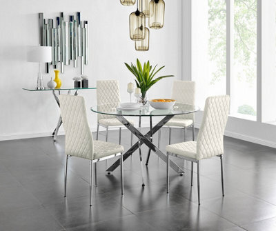 Furniturebox Uk Novara 120Cm Round Dining Table And 4 Cream Velvet Milan Chairs - image 1