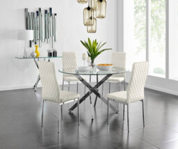 Furniturebox Uk Novara 120Cm Round Dining Table And 4 Cream Velvet Milan Chairs - thumbnail 1