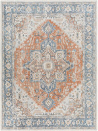 Livabliss Lillian-Washable Blue Brown Traditional Vintage Boho Living Dining Rug 160 X 213 Cm Easy Care, Non Shedding - thumbnail 1