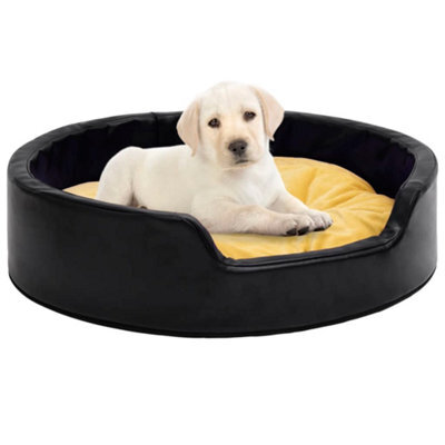 Berkfield Dog Bed Black And Yellow 99X89X21 Cm Plush And Faux Leather - image 1
