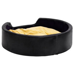 Berkfield Dog Bed Black And Yellow 99X89X21 Cm Plush And Faux Leather - thumbnail 4