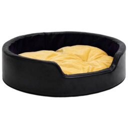 Berkfield Dog Bed Black And Yellow 99X89X21 Cm Plush And Faux Leather - thumbnail 2