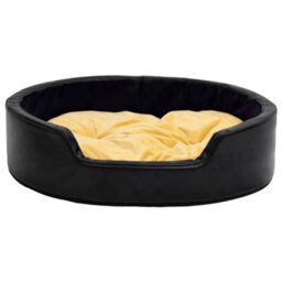 Berkfield Dog Bed Black And Yellow 99X89X21 Cm Plush And Faux Leather - thumbnail 3