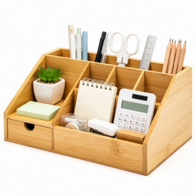 Bamboo Multi Compartment Desk Organizer Pen Holder - image 1