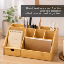 Bamboo Multi Compartment Desk Organizer  Pen Holder - thumbnail 3