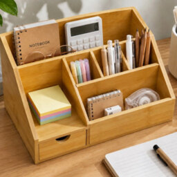 Bamboo Multi Compartment Desk Organizer  Pen Holder - thumbnail 5