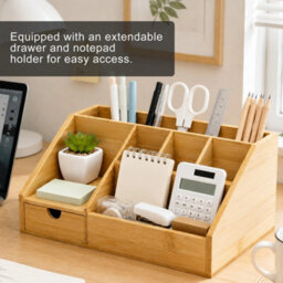 Bamboo Multi Compartment Desk Organizer  Pen Holder - thumbnail 4