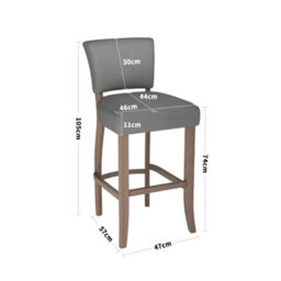 Living And Home Bar Stools Set Of 2 Light Grey Modern Linen Bar Stools With Wood Legs - thumbnail 6