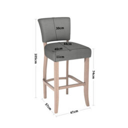 Living And Home Bar Stools Set Of 2 Light Grey Modern Linen Bar Stools With Wood Legs - thumbnail 5
