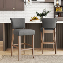 Living And Home Bar Stools Set Of 2 Light Grey Modern Linen Bar Stools With Wood Legs