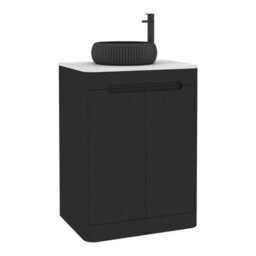 Royal Bathrooms Venice 600mm Matt Nocturne Black Freestanding Bathroom Countertop Vanity Unit 2 Door With Milan Black Basin - thumbnail 7