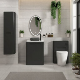 Royal Bathrooms Venice 600mm Matt Nocturne Black Freestanding Bathroom Countertop Vanity Unit 2 Door With Milan Black Basin - thumbnail 4