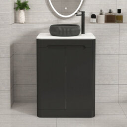 Royal Bathrooms Venice 600mm Matt Nocturne Black Freestanding Bathroom Countertop Vanity Unit 2 Door With Milan Black Basin - thumbnail 1