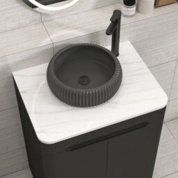 Royal Bathrooms Venice 600mm Matt Nocturne Black Freestanding Bathroom Countertop Vanity Unit 2 Door With Milan Black Basin - thumbnail 6