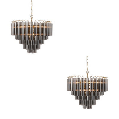 Loops Elegant 2 Pack Satin Brass Pendant Lights With Smokey Grey Glass For Stunning Home Illumination - image 1