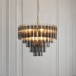 Loops Elegant 2 Pack Satin Brass Pendant Lights With Smokey Grey Glass For Stunning Home Illumination - thumbnail 2